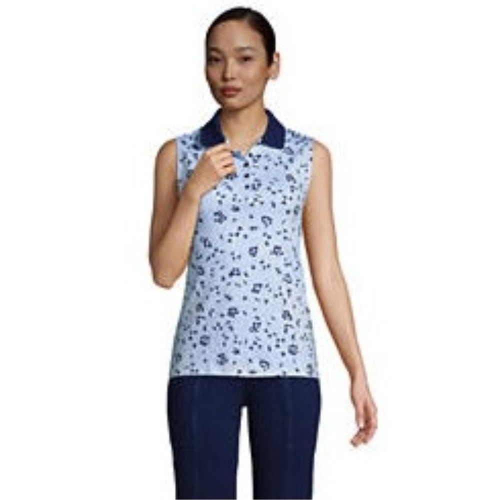 Sleeveless Supima Cotton Polo Shirt Light Blue Navy and White Floral XSP PXS P4
